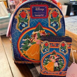Disney x Loungefly Beauty & Beast Blue Stained Glass Mini Backpack Set